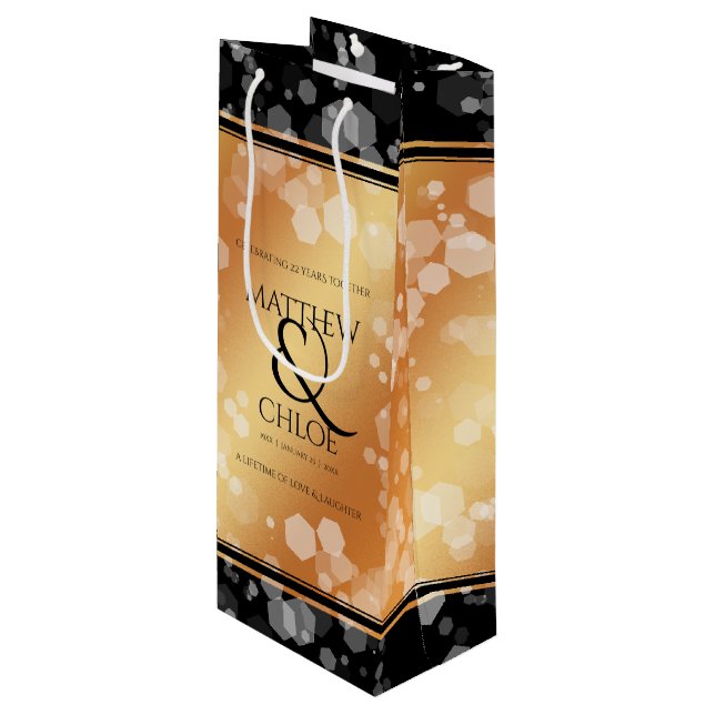 Elegant 7th 22nd 49th Copper Wedding Anniversary Wine Gift Bag (Front Angled)