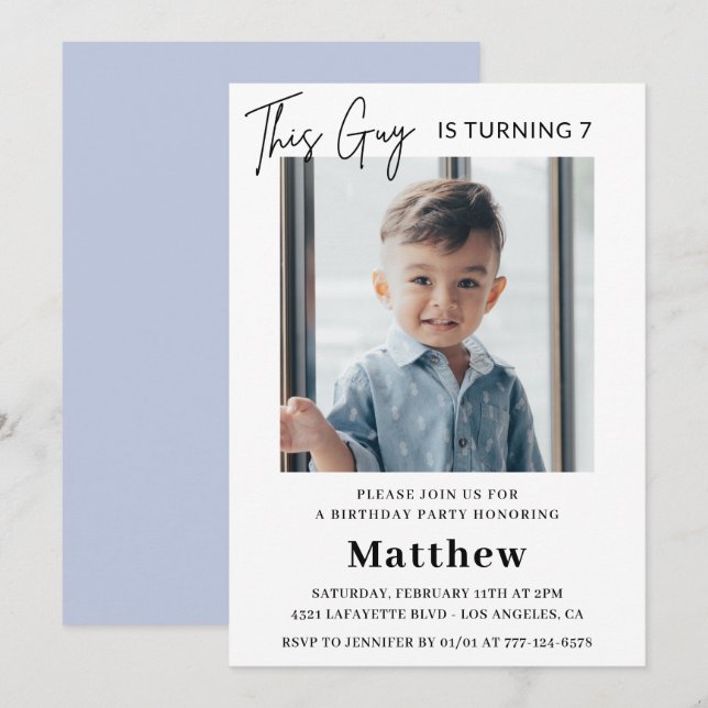 Elegant 7th birthday invitations Boy Photo (Front/Back)