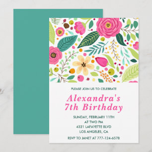 Elegant 7th birthday invitations Floral Colorful 