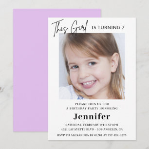 Elegant 7th birthday invitations Photo Girl Modern