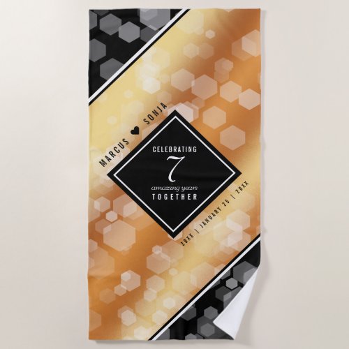 Elegant 7th Copper Wedding Anniversary Celebration Beach Towel