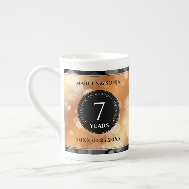 Elegant 7th Copper Wedding Anniversary Celebration Bone China Mug (Left)