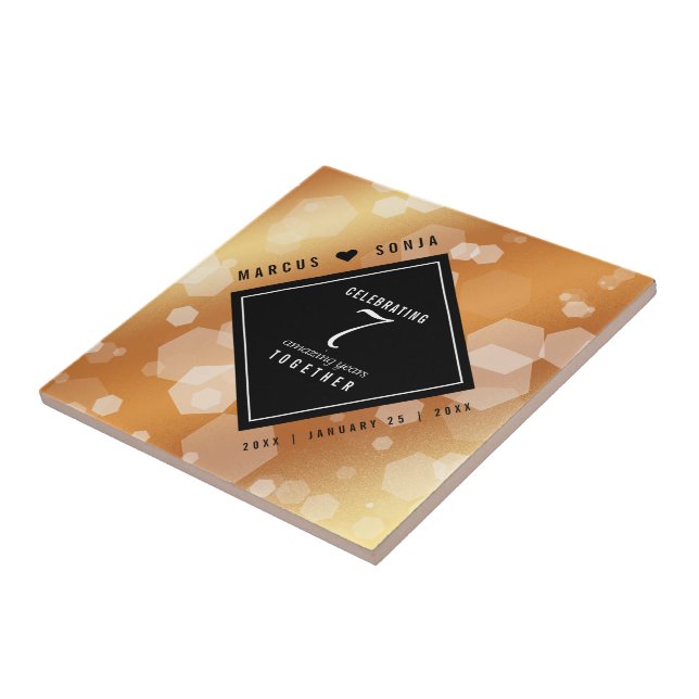 Elegant 7th Copper Wedding Anniversary Celebration Ceramic Tile (Side)