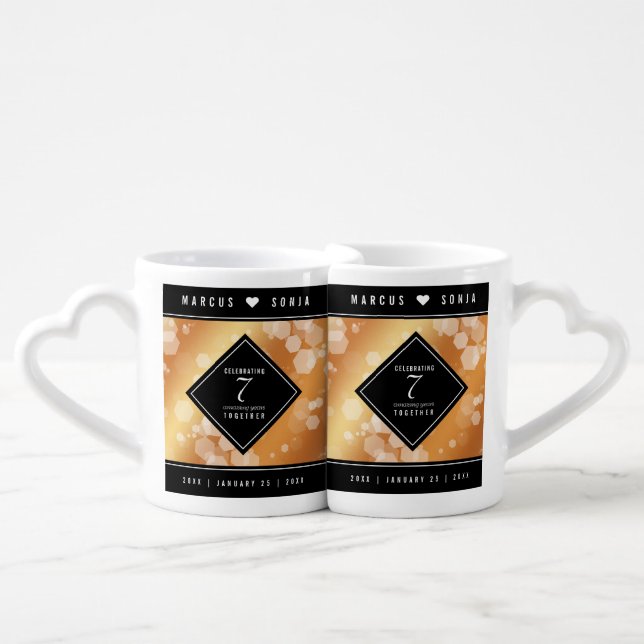 Elegant 7th Copper Wedding Anniversary Celebration Coffee Mug Set (Front Nesting)