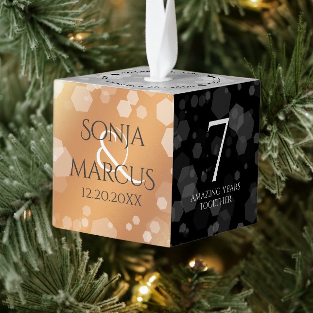 Elegant 7th Copper Wedding Anniversary Celebration Cube Ornament (Tree)