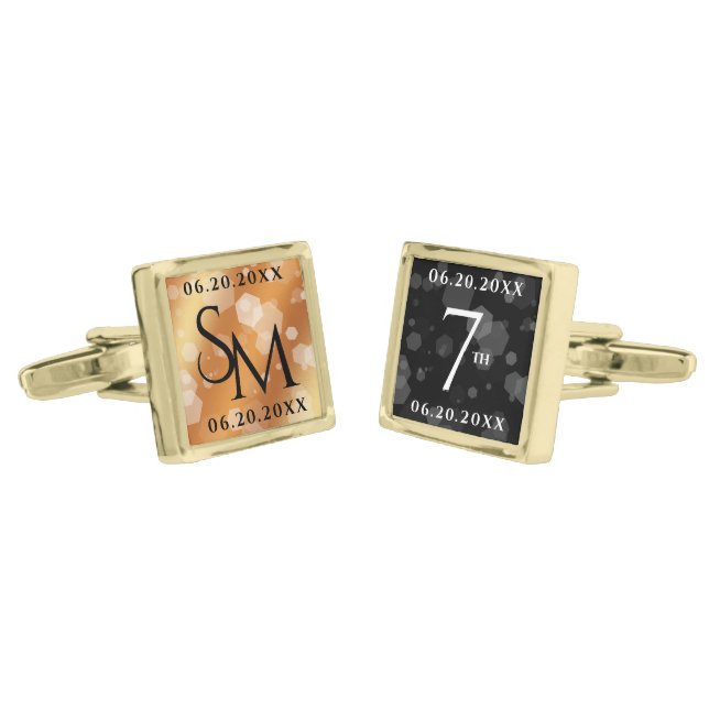 Elegant 7th Copper Wedding Anniversary Celebration Cufflinks (Angled)
