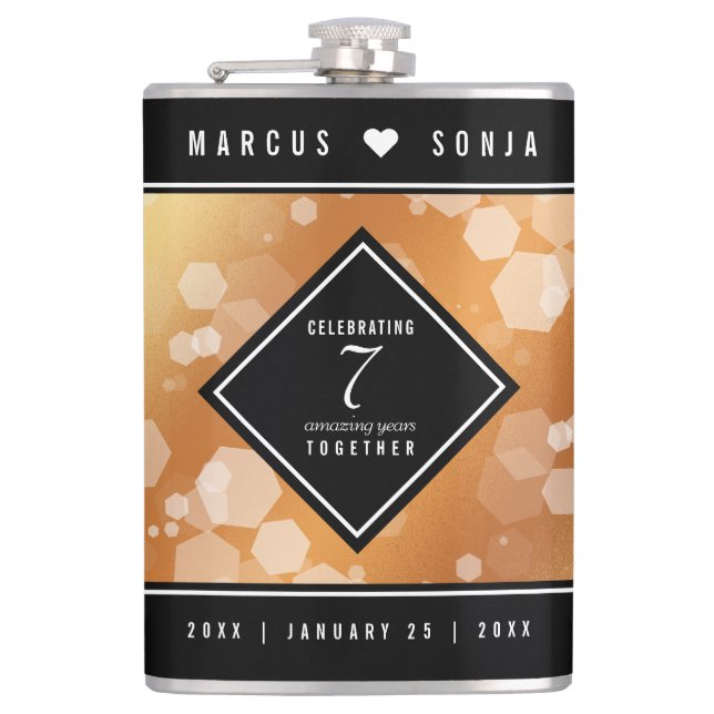 Elegant 7th Copper Wedding Anniversary Celebration Flask (Front)
