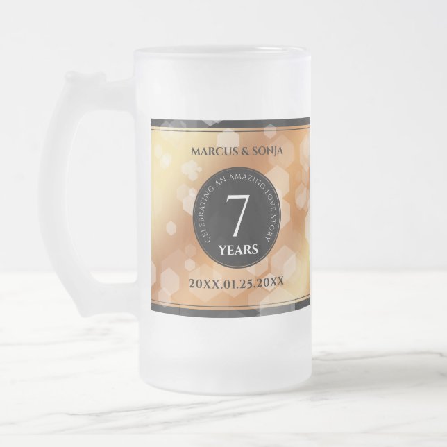 Elegant 7th Copper Wedding Anniversary Celebration Frosted Glass Beer Mug (Left)