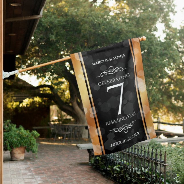 Elegant 7th Copper Wedding Anniversary Celebration House Flag (In SItu)
