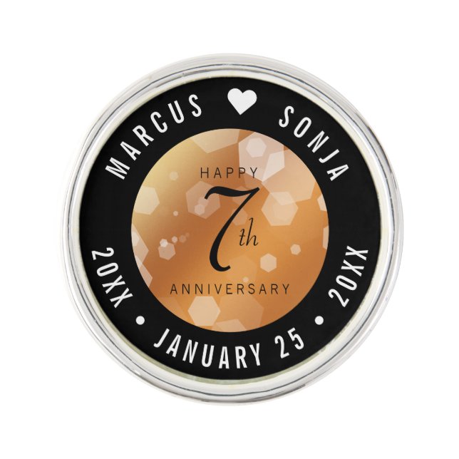 Elegant 7th Copper Wedding Anniversary Celebration Lapel Pin (Front)
