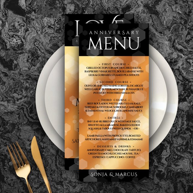Elegant 7th Copper Wedding Anniversary Celebration Menu (Elegant 7th Copper Wedding Anniversary Menu Rack Card Cover Photo.)