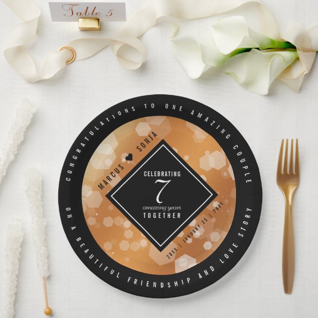 Elegant 7th Copper Wedding Anniversary Celebration Paper Plates (Wedding)