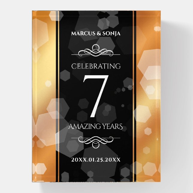 Elegant 7th Copper Wedding Anniversary Celebration Paperweight (Vertical)
