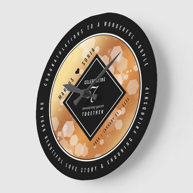 Elegant 7th Copper Wedding Anniversary Large Clock (Angle)