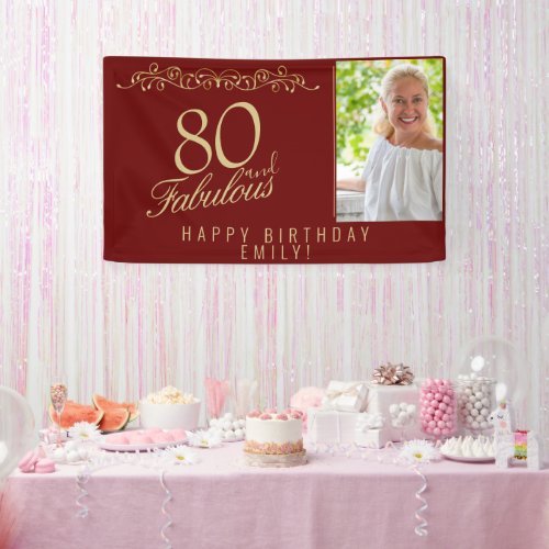 Elegant 80 and Fabulous Birthday Photo  Banner