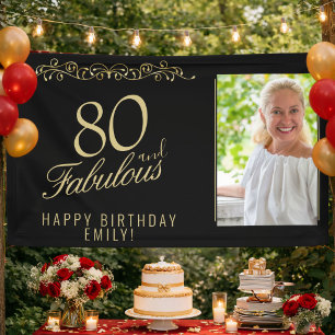 Elegant 80 and Fabulous Birthday Photo Black Banner