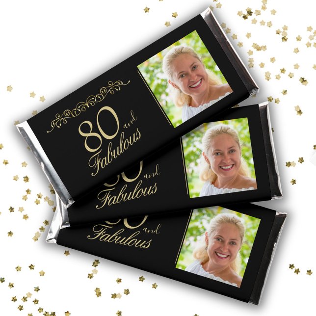 Elegant 80 and Fabulous Birthday Photo Black Hershey Bar Favors (Creator Uploaded)