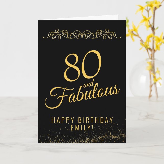 Elegant 80 and Fabulous Ornament 80th Birthday Card (Yellow Flower)