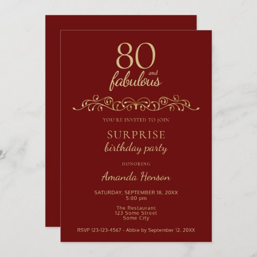 Elegant 80 and Fabulous Ornament 80th Birthday Invitation