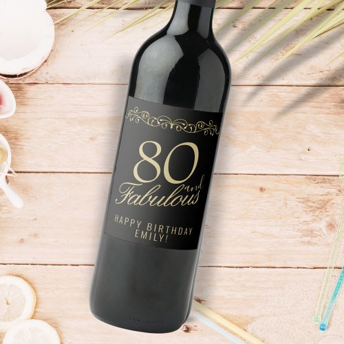 Elegant 80 and Fabulous Ornament 80th Birthday Wine Label