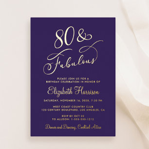 Elegant 80 And Fabulous Purple 80th Birthday Party Foil Invitation