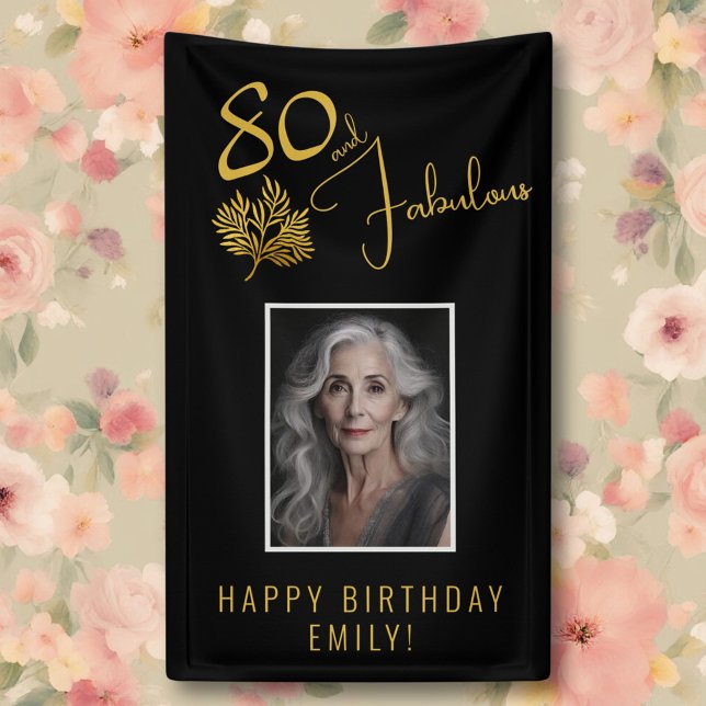 Elegant 80 and Fabulous Twigs 80th Birthday Photo Banner (Creator Uploaded)