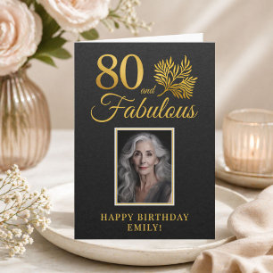 Elegant 80 and Fabulous Twigs 80th Birthday Photo Card