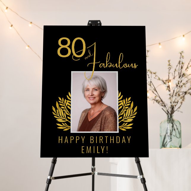 Elegant 80 and Fabulous Twigs 80th Birthday Photo Foam Board (In Situ (Stand))