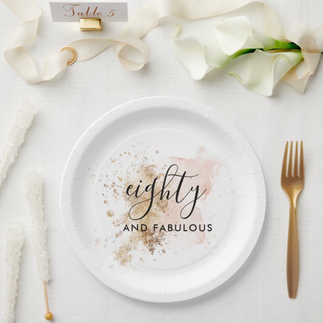 Elegant 80 And Fabulous, Woman 80th Birthday  Paper Plates (Wedding)