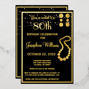 Elegant 80 Eighty Birthday Black REAL Gold Foil Invitation
