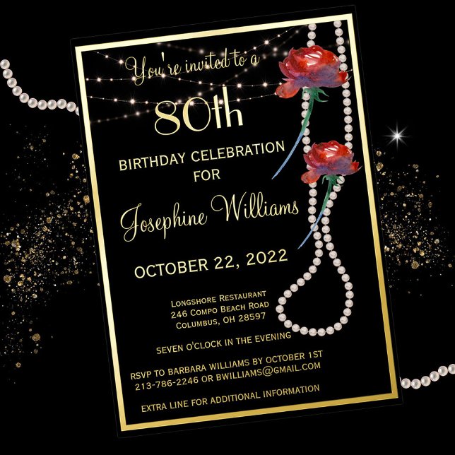 Elegant 80 Eighty Birthday Black REAL Gold   Foil Invitation (Creator Uploaded)