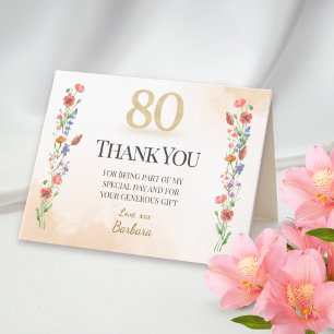Elegant 80th Birthday – 80 Years Wildflowers Thank You Card