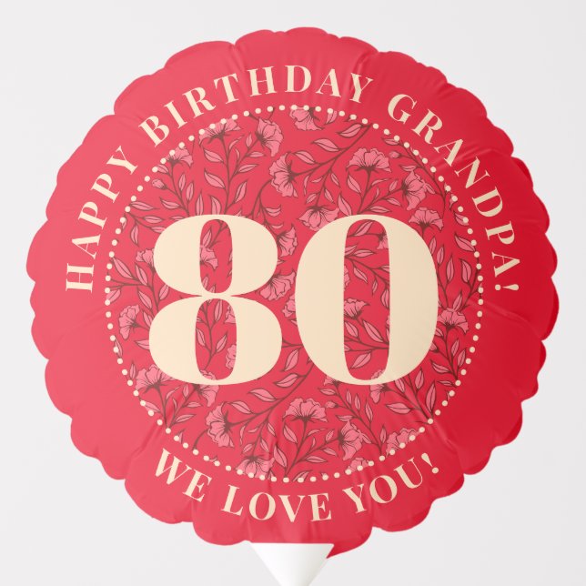 Elegant 80th Birthday Balloon (RED) (Front)