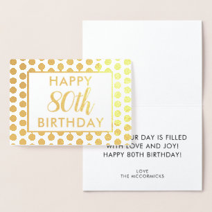 Elegant 80th Birthday Black Gold Dots Custom Foil Card