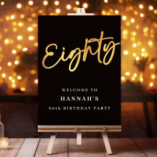 Elegant 80th Birthday Black Gold Welcome Foam Board