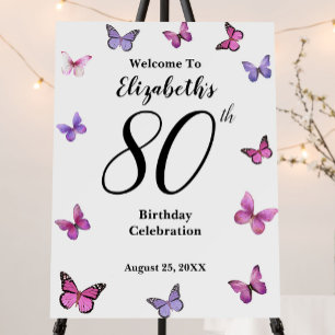 Elegant 80th Birthday Butterfly Welcome Foam Board