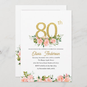 Elegant 80th Birthday Celebration Watercolor Glit Invitation