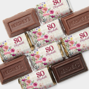 Elegant 80th Birthday for Her - Linen Floral Hershey's Miniatures
