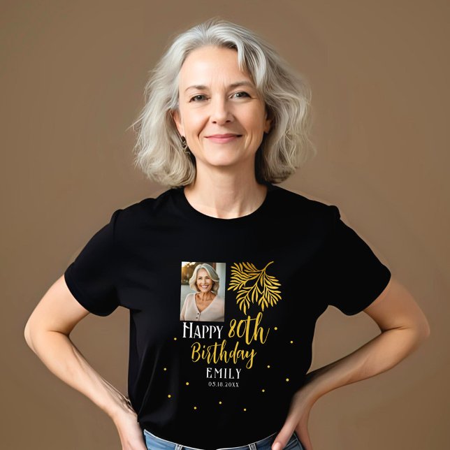Elegant 80th Birthday Gold Foliage Photo Party Tri-Blend Shirt (Creator Uploaded)