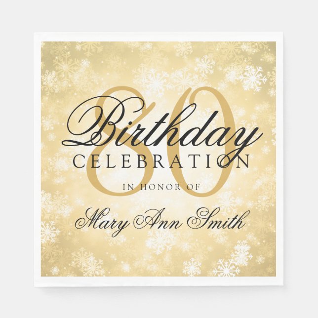 Elegant 80th Birthday Gold Winter Wonderland Paper Napkins (Front)
