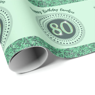 Elegant 80th Birthday Green Glitter with Stripes Wrapping Paper