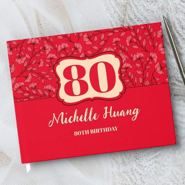Elegant 80th Birthday Guest Book (RED) (Creator Uploaded)