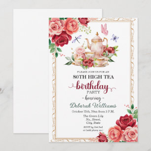Elegant 80th Birthday High Tea Party Invitation