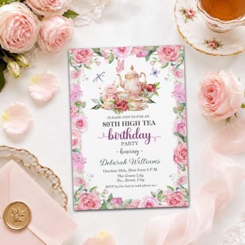 Elegant 80th Birthday High Tea Party  Invitation
