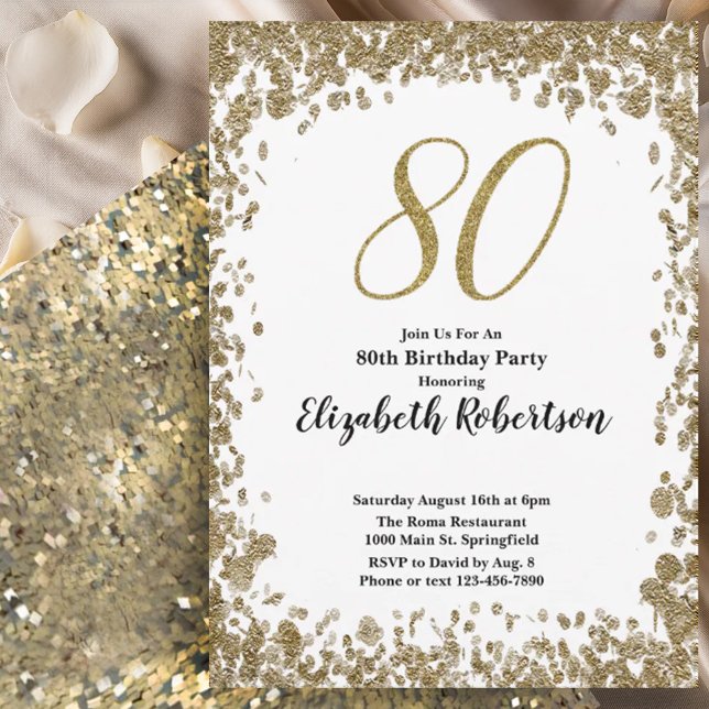 Elegant 80th Birthday Invitation For Her in Gold (Creator Uploaded)