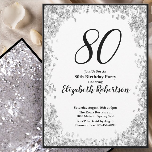 Elegant 80th Birthday Invitation For Her in Silver (Creator Uploaded)