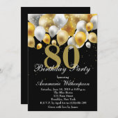 Elegant 80th Birthday Invitation Gold Balloons (Front/Back)