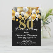 Elegant 80th Birthday Invitation Gold Balloons (Standing Front)