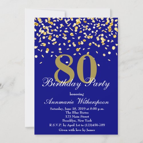 Elegant 80th Birthday Invitation Gold Confetti