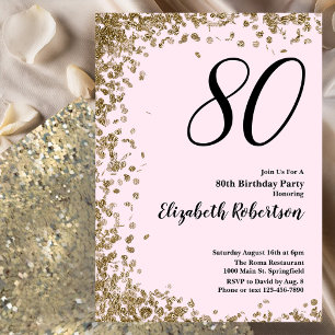 Elegant 80th Birthday Invitation Pink Gold Sequins